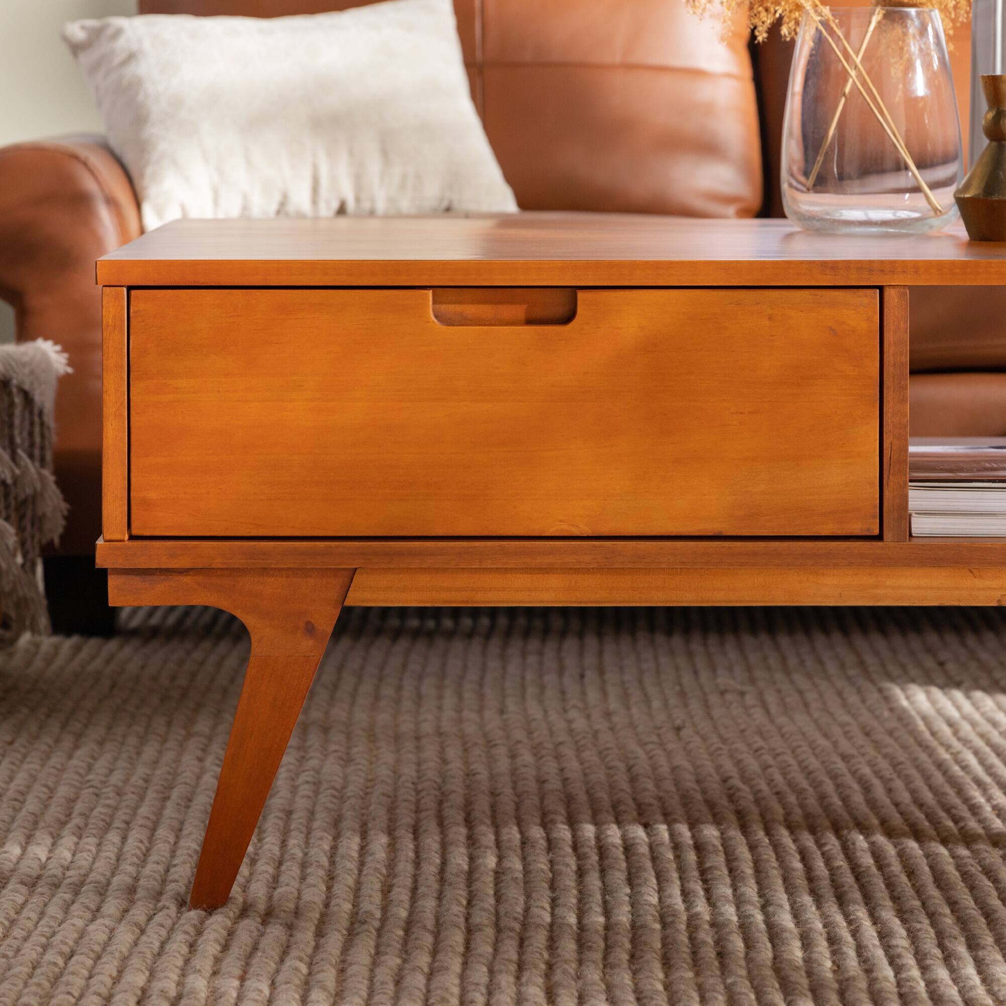 Caramel 1-Drawer Bridge Leg Solid Wood Coffee Table